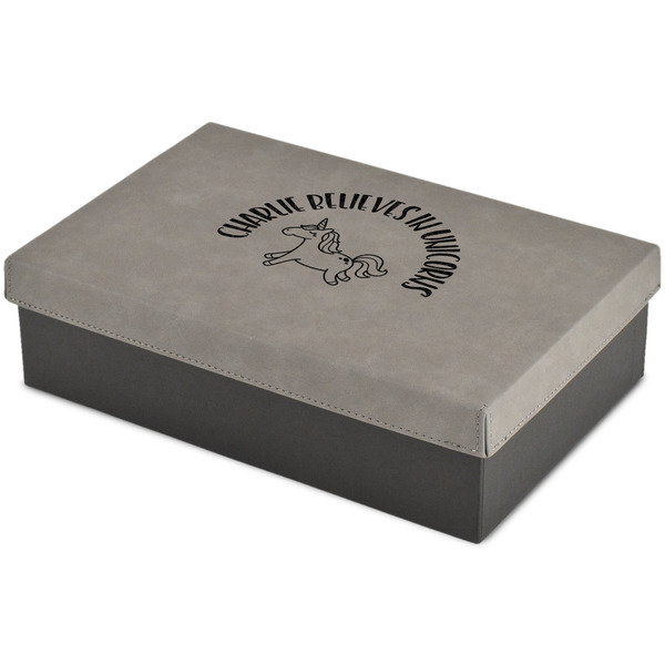 Custom Unicorns Large Gift Box w/ Engraved Leather Lid (Personalized)