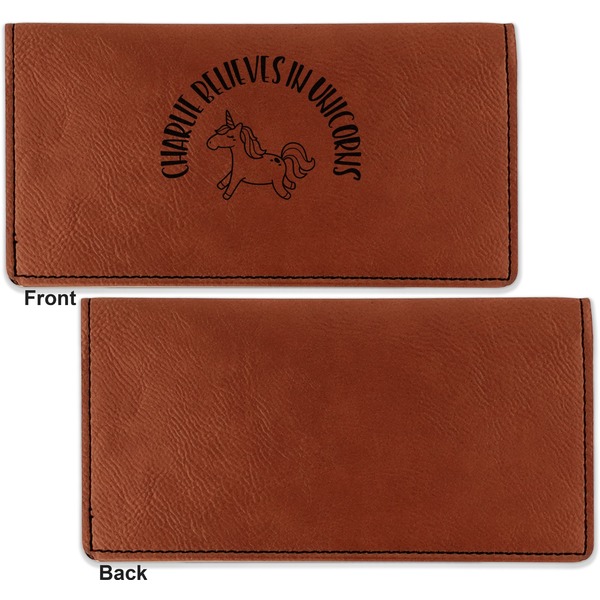 Unicorns Leather Checkbook Holder Front and Back Single Sided - Apvl