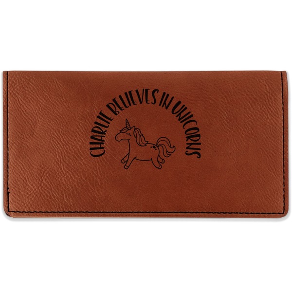Custom Unicorns Leatherette Checkbook Holder - Double Sided (Personalized)