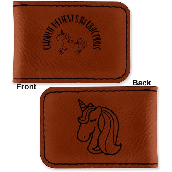Unicorns Leatherette Magnetic Money Clip - Front and Back