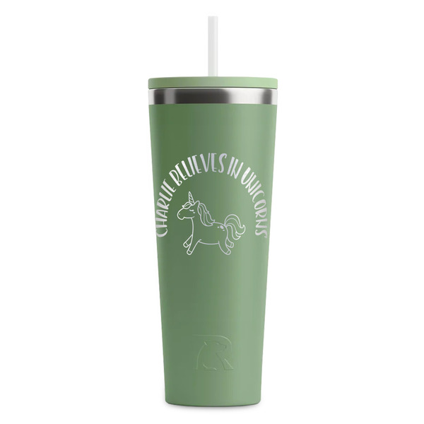 Custom Unicorns RTIC Everyday Tumbler with Straw - 28oz - Light Green - Double-Sided (Personalized)