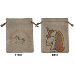 Unicorns Medium Burlap Gift Bag - Front & Back (Personalized)