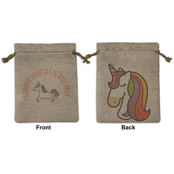 Custom Unicorns Medium Burlap Gift Bag - Front & Back (Personalized)