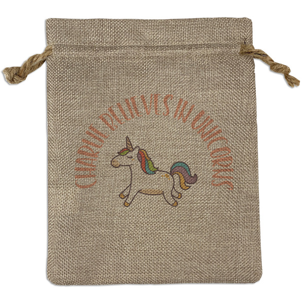 Custom Unicorns Medium Burlap Gift Bag - Front (Personalized)