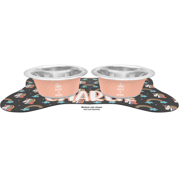 Unicorns Metal Pet Bowls - On Dog Bone Shaped Mat