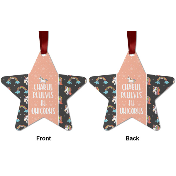 Unicorns Metal Star Ornament - Front and Back