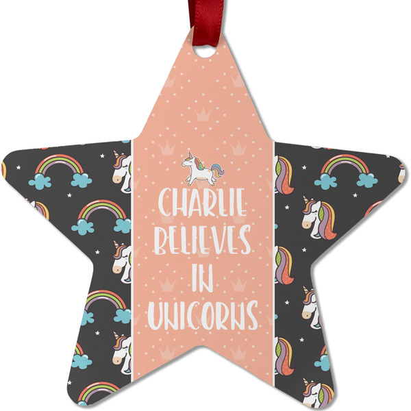 Custom Unicorns Metal Star Ornament - Double Sided w/ Name or Text