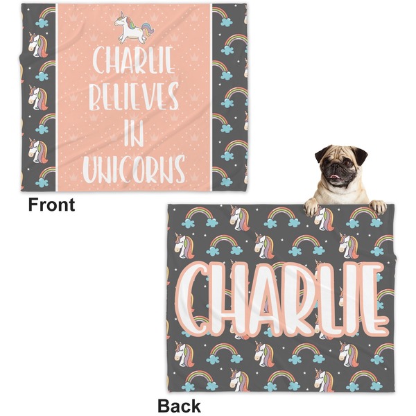 Unicorns Microfleece Dog Blanket - Large- Front & Back