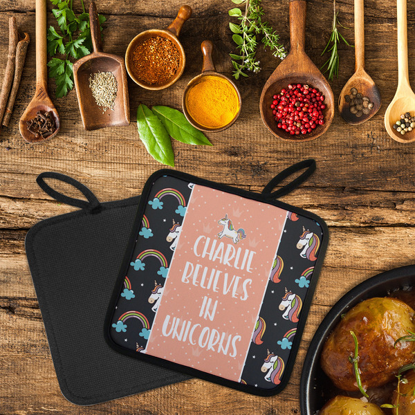 Unicorns Neoprene Pot Holder - Set of 2  LIFESTYLE (Flatlay)