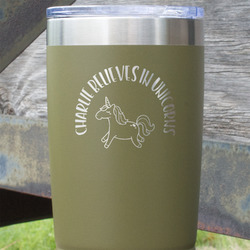 Unicorns 20 oz Stainless Steel Tumbler - Olive - Double Sided (Personalized)
