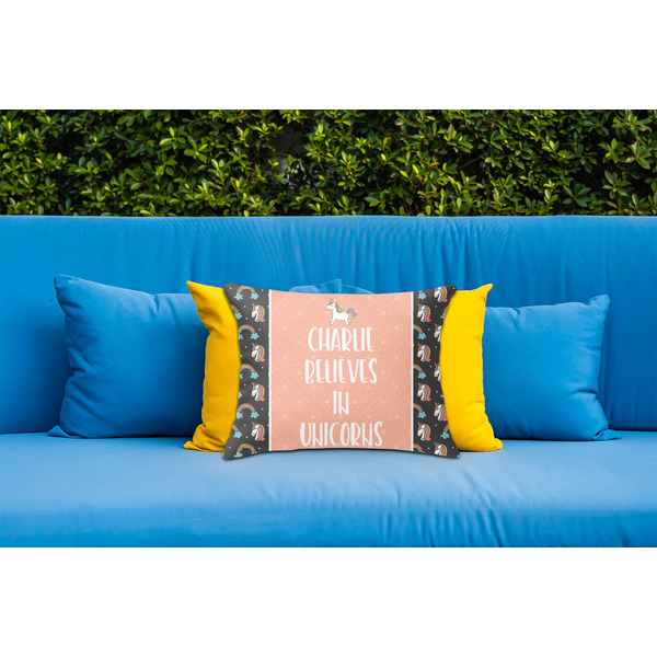 Unicorns Outdoor Throw Pillow  - LIFESTYLE (Rectangular - 20x14)