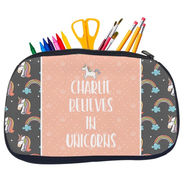 Custom Unicorns Neoprene Pencil Case - Medium w/ Name or Text