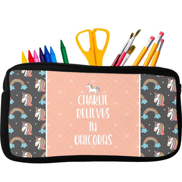 Custom Unicorns Neoprene Pencil Case - Small w/ Name or Text