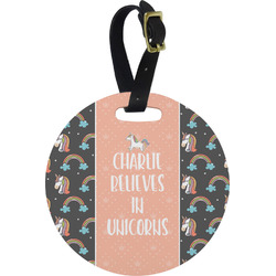 Unicorns Plastic Luggage Tag - Round (Personalized)