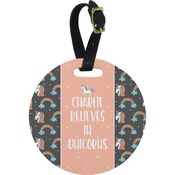 Custom Unicorns Plastic Luggage Tag - Round (Personalized)