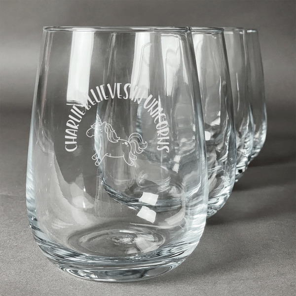 Custom Unicorns Stemless Wine Glasses (Set of 4) (Personalized)
