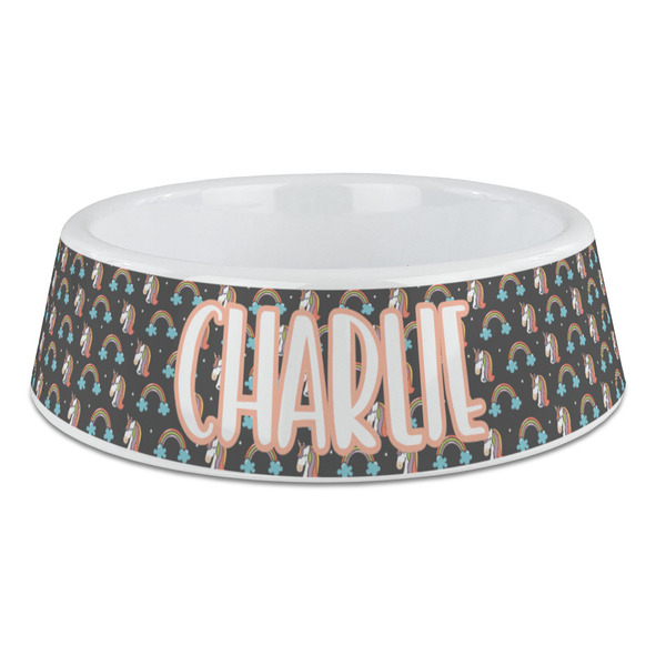 Custom Unicorns Plastic Dog Bowl - Large (Personalized)
