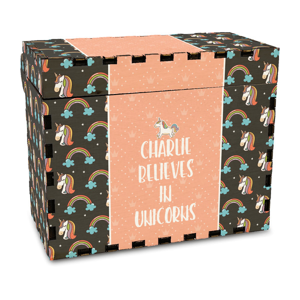 Custom Unicorns Wood Recipe Box - Full Color Print (Personalized)