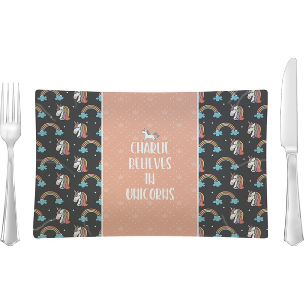 Custom Unicorns Rectangular Glass Lunch / Dinner Plate - Single or Set (Personalized)