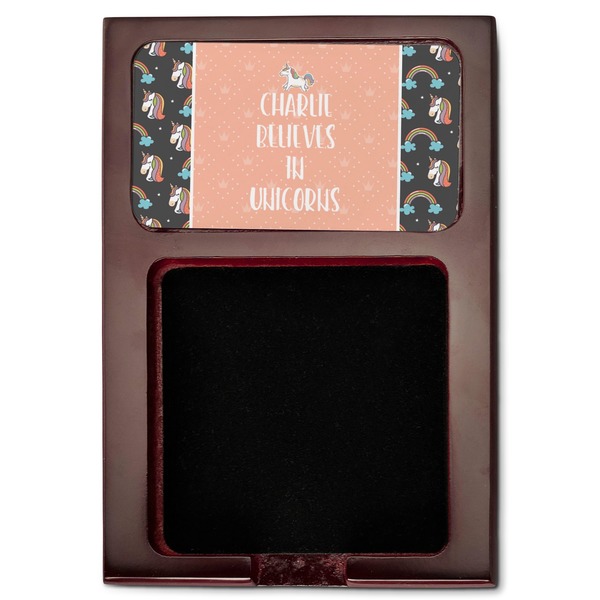 Unicorns Red Mahogany Sticky Note Holder - Flat