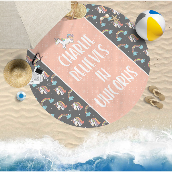 Unicorns Round Beach Towel Lifestyle