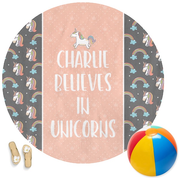 Custom Unicorns Round Beach Towel (Personalized)