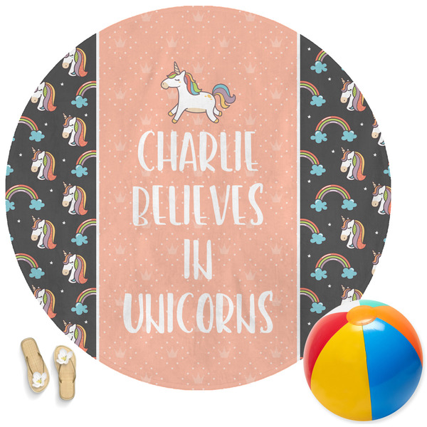Custom Unicorns Round Beach Towel (Personalized)