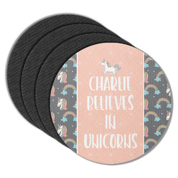 Unicorns Round Rubber Backed Coasters - Set of 4 (Personalized)