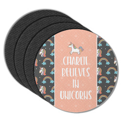 Unicorns Round Rubber Backed Coasters - Set of 4 (Personalized)