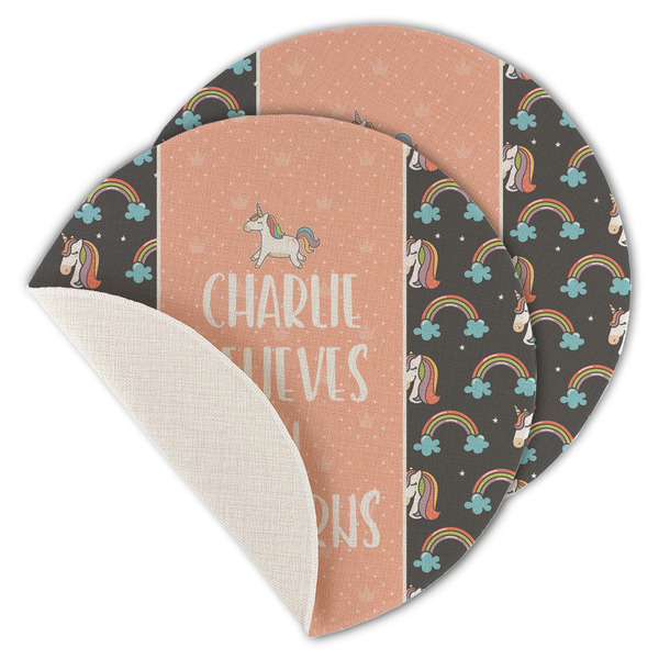 Unicorns Round Linen Placemats - MAIN (Single Sided)