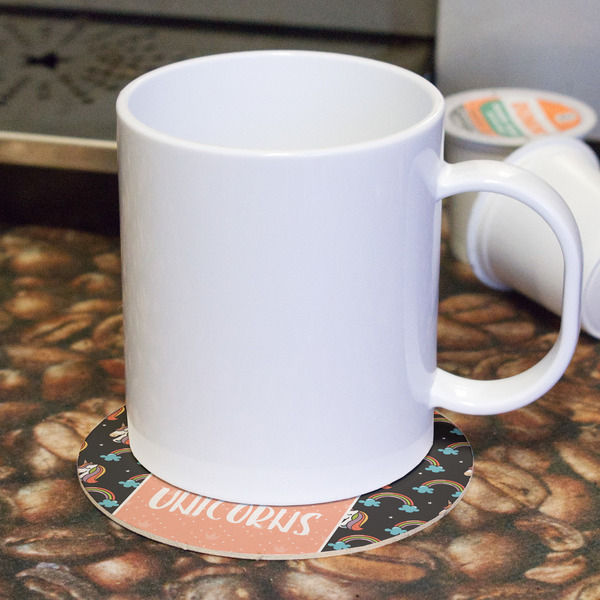 Unicorns Round Paper Coaster - With Mug