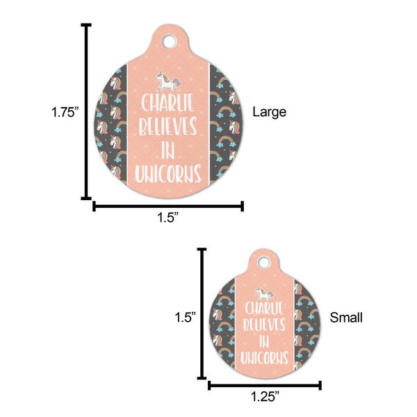 Unicorns Round Pet ID Tag - Large - Comparison Scale