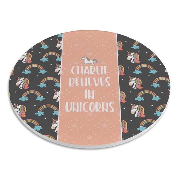 Unicorns Round Stone Trivet - Angle View