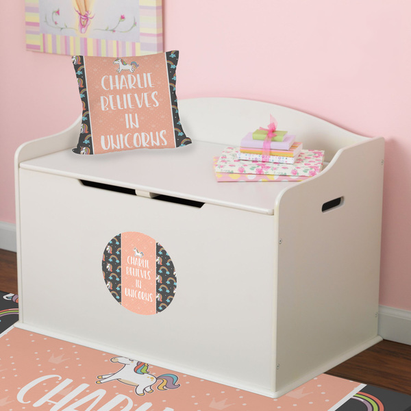Unicorns Round Wall Decal on Toy Chest