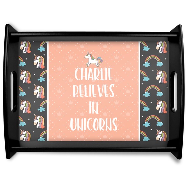 Custom Unicorns Black Wooden Tray - Large (Personalized)