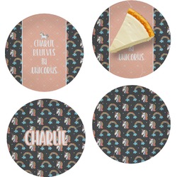 Unicorns Set of 4 Glass Appetizer / Dessert Plate 8" (Personalized)