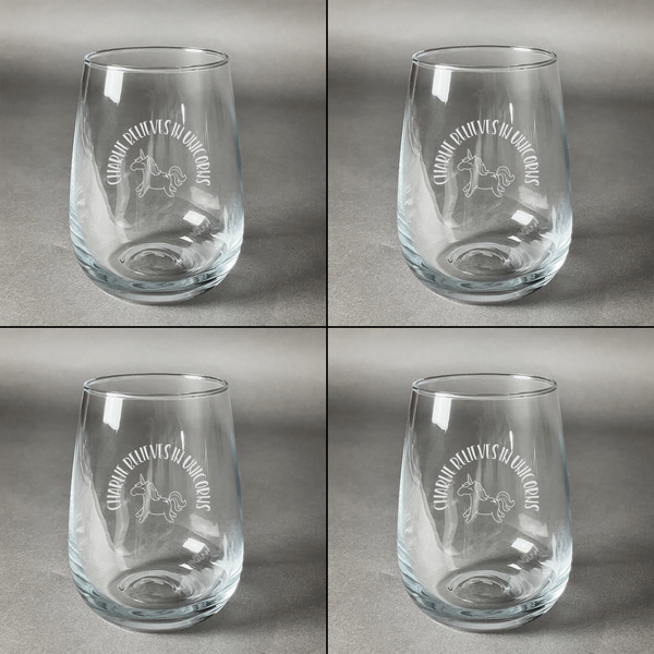 Unicorns Set of Four Personalized Stemless Wineglasses (Approval)
