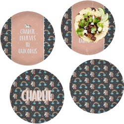 Unicorns Set of 4 Glass Lunch / Dinner Plate 10" (Personalized)