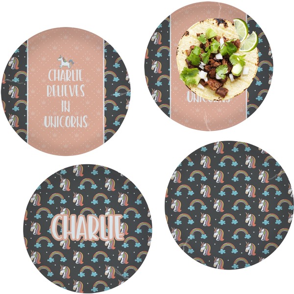 Custom Unicorns Set of 4 Glass Lunch / Dinner Plate 10" (Personalized)