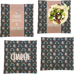 Unicorns Set of 4 Glass Square Lunch / Dinner Plate 9.5" (Personalized)