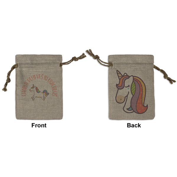 Custom Unicorns Small Burlap Gift Bag - Front & Back (Personalized)