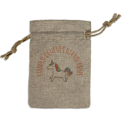 Unicorns Small Burlap Gift Bag - Front (Personalized)