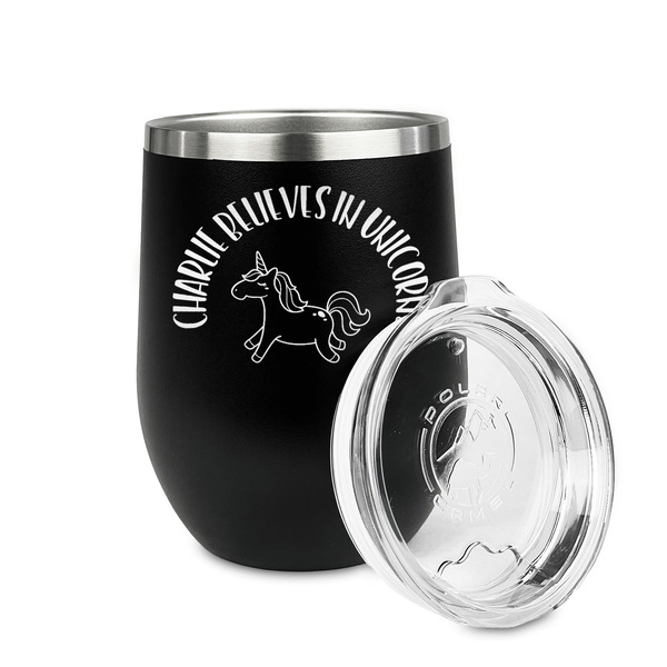 Unicorns Stainless Wine Tumblers - Black - Double Sided - Alt View