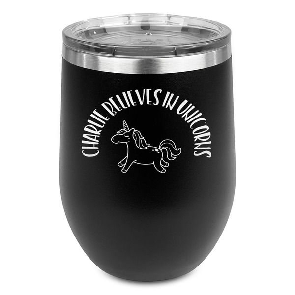 Custom Unicorns Stemless Stainless Steel Wine Tumbler - Black - Double Sided (Personalized)