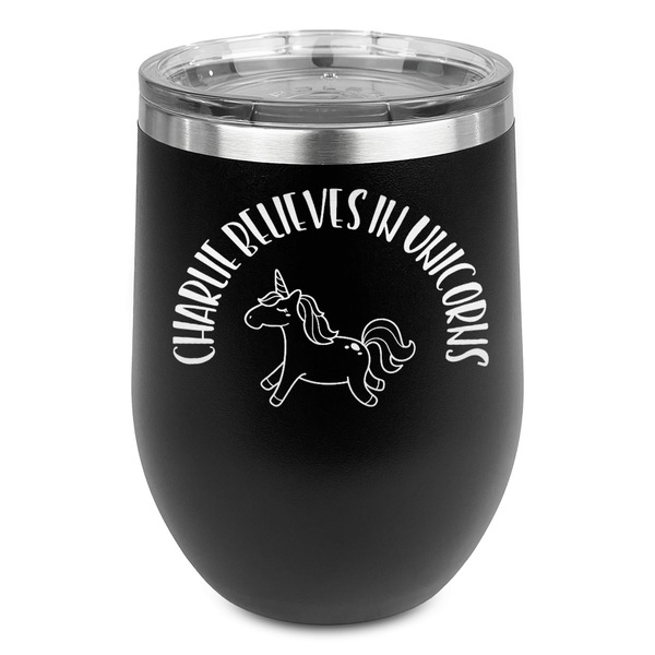 Custom Unicorns Stemless Stainless Steel Wine Tumbler - Black - Single Sided (Personalized)