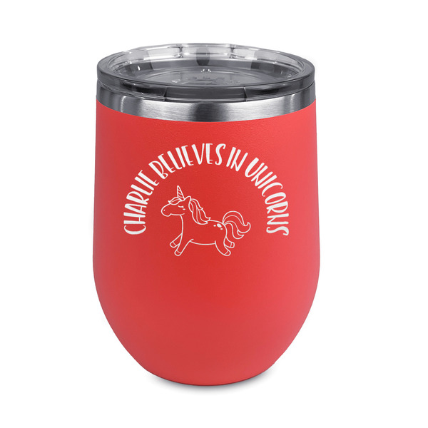 Custom Unicorns Stemless Stainless Steel Wine Tumbler - Coral - Double Sided (Personalized)