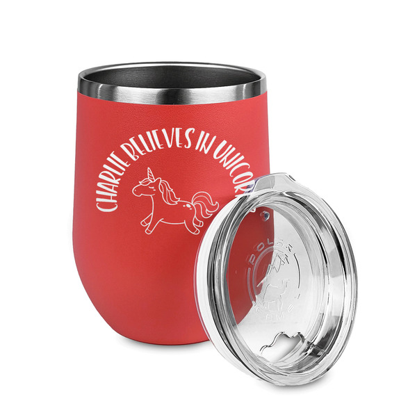 Unicorns Stainless Wine Tumblers - Coral - Single Sided - Alt View