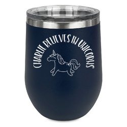 Unicorns Stemless Stainless Steel Wine Tumbler - Navy - Double Sided (Personalized)