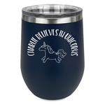 Unicorns Stemless Stainless Steel Wine Tumbler - Navy - Single Sided (Personalized)