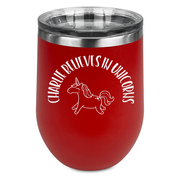 Custom Unicorns Stemless Stainless Steel Wine Tumbler - Red - Double Sided (Personalized)